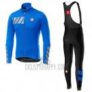 Castelli Raddoppia 2 Cycling Jersey Bib Tight 2019 Men Long Sleeve Blue Silver