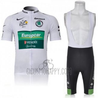 Europcar Lider Cycling Jersey Bib Short 2011 Men Short Sleeve Green and White