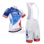 FDJ Cycling Jersey Bib Short 2015 Short Sleeve White and Blue