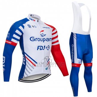 Groupama FDJ Cycling Jersey Bib Tight 2018 Long Sleeve White Blue Red