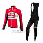 Lotto Soudal Cycling Jersey Bib Tight 2015 Long Sleeve Red and Black