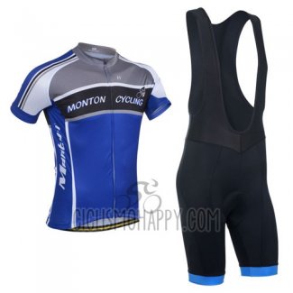Monton Cycling Jersey Bib Short 2014 Men Short Sleeve Gray and Blue