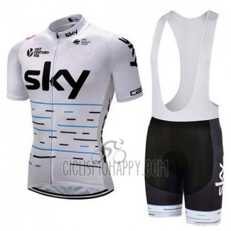 Sky Cycling Jersey Bib Short 2018 Short Sleeve White and Black