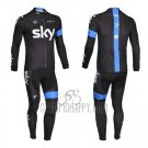 Sky Cycling Jersey Bib Tight 2013 Long Sleeve Blue and Black