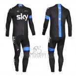Sky Cycling Jersey Bib Tight 2013 Long Sleeve Blue and Black