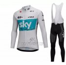 Sky Cycling Jersey Bib Tight 2018 Long Sleeve White and Blue