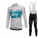 Sky Cycling Jersey Bib Tight 2018 Long Sleeve White and Blue