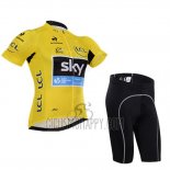 Sky Lider Cycling Jersey Bib Short 2015 Men Short Sleeve Yellow