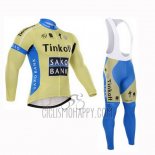 Tinkoff Saxo Bank Cycling Jersey Bib Tight 2015 Long Sleeve Sky Blue and Yellow