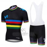 UCI Mondo Campione Movistar Cycling Jersey Bib Short 2019 Men Short Sleeve Black