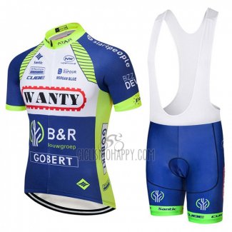 Wanty Cycling Jersey Bib Short 2018 Short Sleeve Blue and White