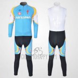 Astana Cycling Jersey Bib Tight 2012 Long Sleeve Light Blue and Black