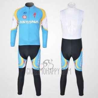 Astana Cycling Jersey Bib Tight 2012 Long Sleeve Light Blue and Black