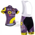 Direct Energie Cycling Jersey Bib Short 2018 Men Short Sleeve Fuchsia and Yellow