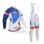 FDJ Cycling Jersey Bib Tight 2015 Long Sleeve White and Blue