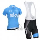 Sky Cycling Jersey Bib Short 2014 Short Sleeve Blue and White