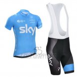 Sky Cycling Jersey Bib Short 2014 Short Sleeve Blue and White