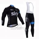 Sky Cycling Jersey Bib Tight 2015 Long Sleeve Blue and Black