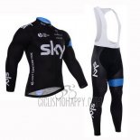Sky Cycling Jersey Bib Tight 2015 Long Sleeve Blue and Black