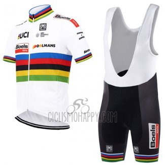 UCI Mondo Campione Cycling Jersey Bib Short 2017 Men Short Sleeve Boels Dolmans White