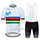 UCI Mondo Campione Movistar Cycling Jersey Bib Short 2019 Men Short Sleeve White