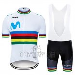 UCI Mondo Campione Movistar Cycling Jersey Bib Short 2019 Men Short Sleeve White