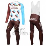 Ag2rla Cycling Jersey Bib Tight 2016 Long Sleeve White and Marron