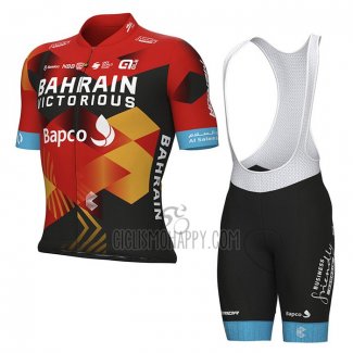 Bahrain Victorious Cycling Jersey Bib Short 2023 Short Sleeve Black Red