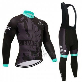 Bianchi Cycling Jersey Bib Tight 2018 Women Long Sleeve Black and Blue
