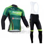 Europcar Cycling Jersey Bib Tight 2014 Men Long Sleeve Black and Green