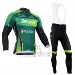 Europcar Cycling Jersey Bib Tight 2014 Men Long Sleeve Black and Green