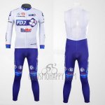 FDJ Cycling Jersey Bib Tight 2012 Long Sleeve White and Sky Blue
