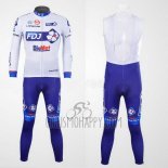 FDJ Cycling Jersey Bib Tight 2012 Long Sleeve White and Sky Blue