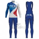 FDJ Cycling Jersey Bib Tight 2017 Long Sleeve Blue and White