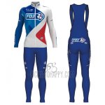 FDJ Cycling Jersey Bib Tight 2017 Long Sleeve Blue and White