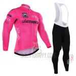 Giro D'italy Cycling Jersey Bib Tight 2016 Men Long Sleeve Pink and White