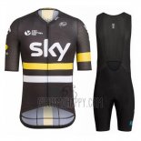 Sky Cycling Jersey Bib Short 2017 Short Sleeve Yellow and Black