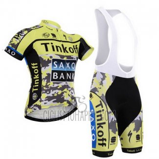 Tinkoff Saxo Bank Cycling Jersey Bib Short 2015 Short Sleeve Black and Yellow