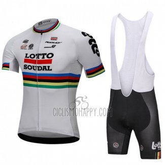 UCI Mondo Campione Lotto Soudal Cycling Jersey Bib Short 2018 Men Short Sleeve White