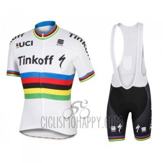 UCI Mondo Campione Tinkoff Cycling Jersey Bib Short 2016 Men Short Sleeve White