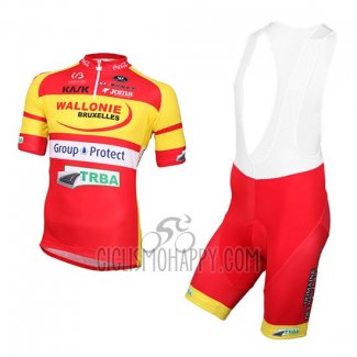 Wallonie Bruxelles Cycling Jersey Bib Short 2016 Men Short Sleeve Yellow and Red