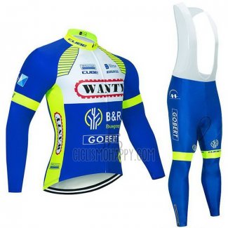 Wanty-Gobert Cycling Team Cycling Jersey Bib Tight 2021 Long Sleeve Blue White Yellow