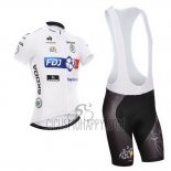 FDJ Lider Cycling Jersey Bib Short 2014 Men Short Sleeve White
