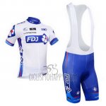 FDJ Cycling Jersey Bib Short 2013 Short Sleeve White and Sky Blue