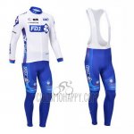 FDJ Cycling Jersey Bib Tight 2013 Long Sleeve White and Sky Blue