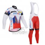 Katusha Cycling Jersey Bib Tight 2015 Long Sleeve White and Red