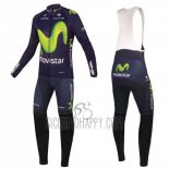 Movistar Cycling Jersey Bib Tight 2016 Long Sleeve Green and Blue