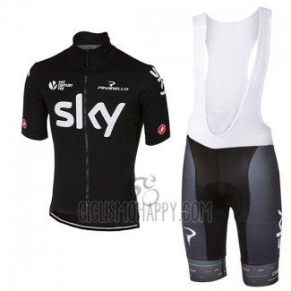 Sky Cycling Jersey Bib Short 2017 Short Sleeve Deep Black
