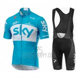 Sky Cycling Jersey Bib Short 2018 Short Sleeve Blue White