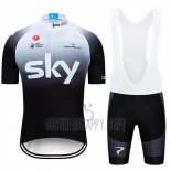 Sky Cycling Jersey Bib Short 2019 Short Sleeve White Black